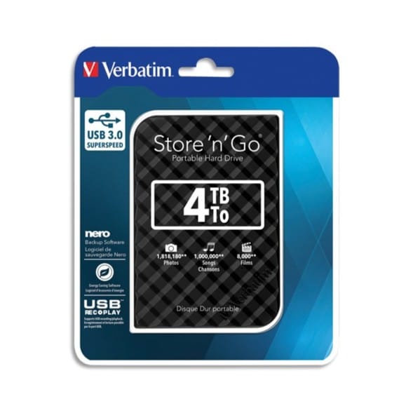 VERBATIM Disque dur externe | 2.5" | 4TB | USB 3.0 - Noir (053223-833)