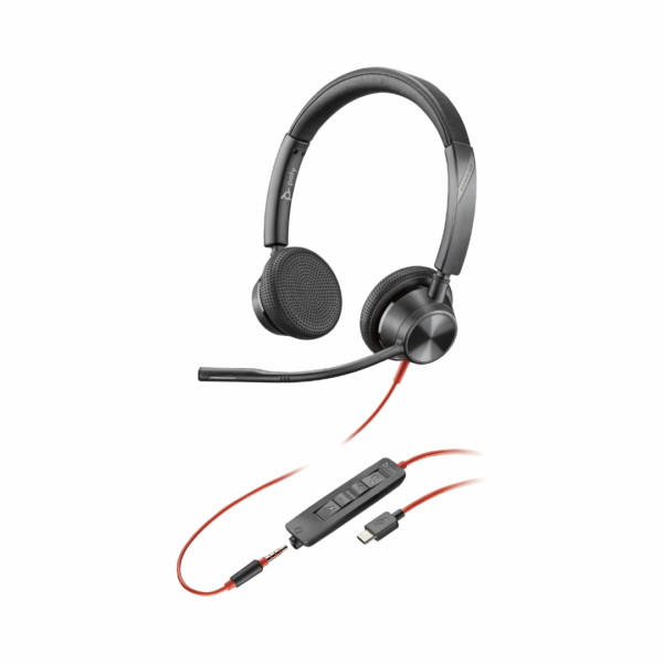 Micro-casque Poly Blackwire 3325 stéréo USB-C + connexion 3,5 mm + adaptateur USB-C/A (8X221AA)