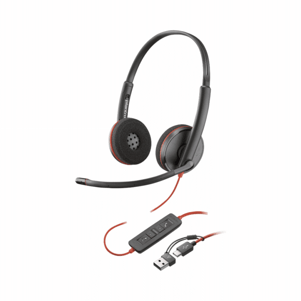 Micro-casque Poly Blackwire 3220 stéréo USB-C + adaptateur USB-C/A (8X228AA)