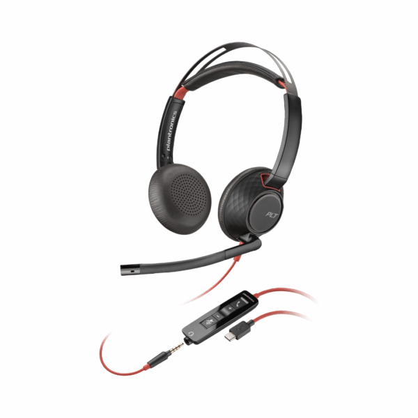 Micro-casque Poly Blackwire 5220 stéréo USB-C + connexion 3,5 mm + adaptateur USB-C/A (8X231AA)